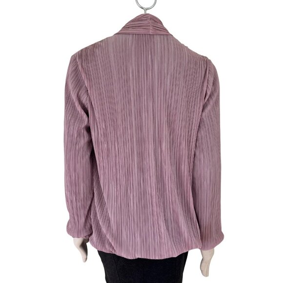 CHICO'S Easywear Accordion Pleated Bubble Hem Open Front Jacket  Mauve Pink SZ M - Picture 6 of 10